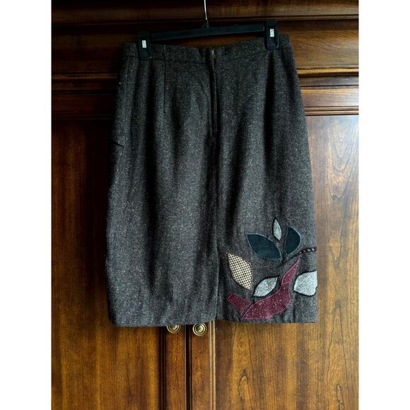 Vtg Anthropologie 6 Floreat Wool Pencil Skirt Bird Embroidered Dark Academia - Picture 5 of 13